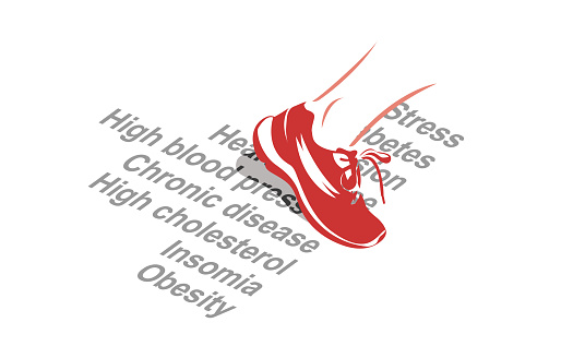 Vector image of a sport shoe stepping over various health conditions
