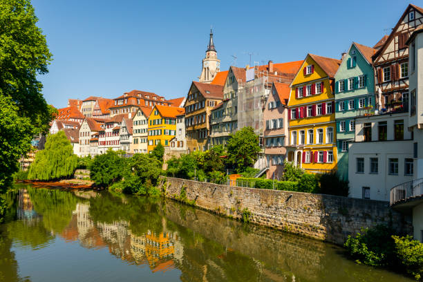 view over old town and Neckar River in Tübingen stock photo