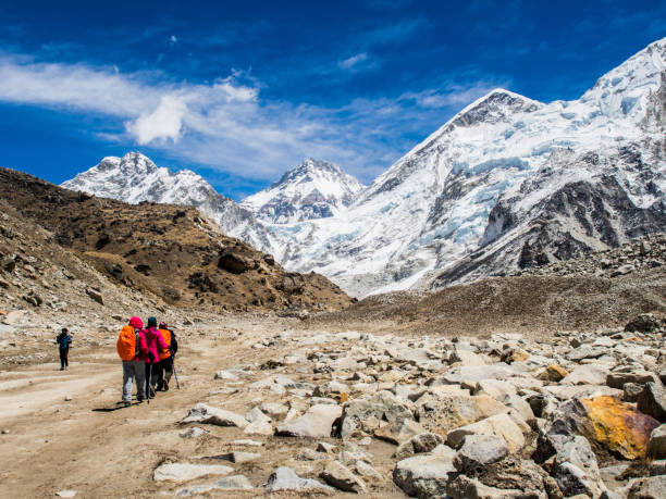 istock Trekker with the beautiful mountains background 972590058