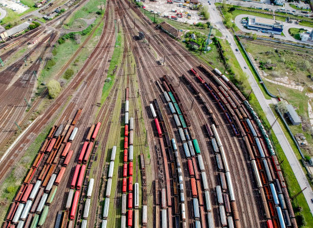 istock Aerial view of trains 972599388