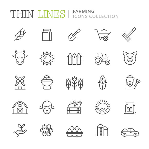 Collection of farming thin line icons Collection of farming thin line icons. Vetor eps 8 silo bag stock illustrations