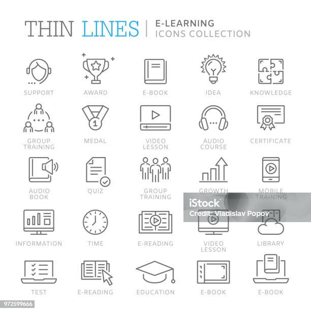 Collection Of Elearning Thin Line Icons Stock Illustration - Download Image Now - Icon Symbol, E-Learning, Web Conference