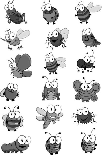 昆虫と虫ベクトル漫画コミック アイコンを設定 - grasshopper cricket insect symbol点のイラスト素材／クリップアート素材／マンガ素材／アイコン素材
