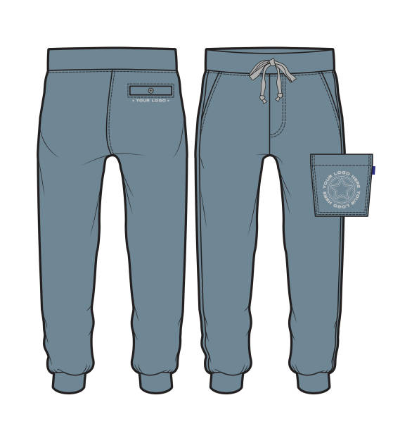 Sport pants with side patch pocket Front and back view of sport pants with side patch pocket jogging pants stock illustrations