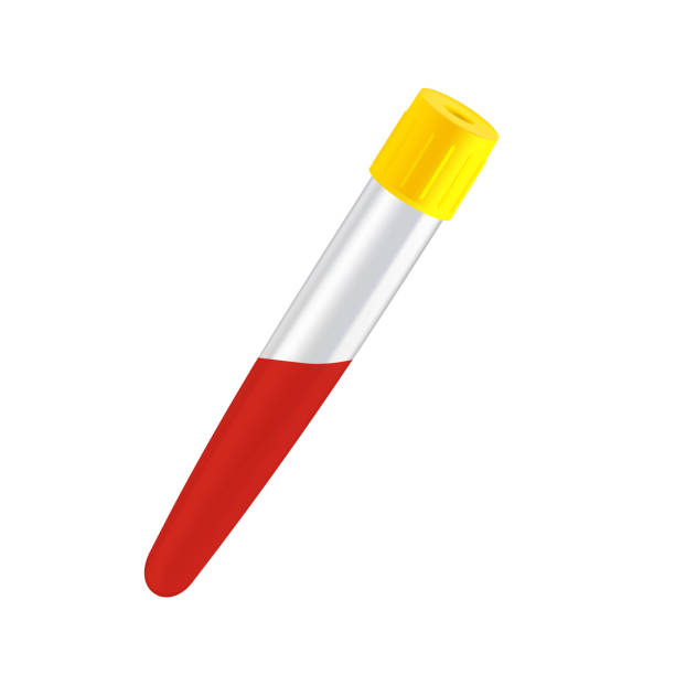 istock Realistic glass tube with blood test with yellow cap on white background 972600210