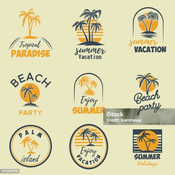 Set Of Summer Emblems And Design Elements Design Element For Label Poster Print Card Banner Sign Stock Illustration - Download Image Now