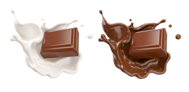 morceaux de chocolat qui tombe sur la sauce au chocolat - milk chocolate photos et images de collection