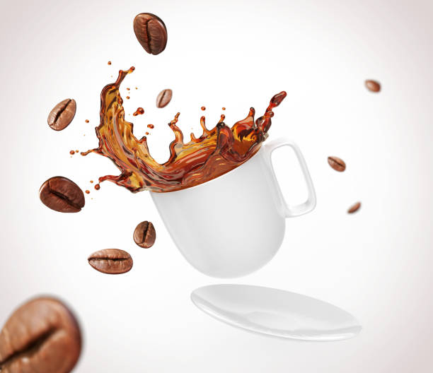 coffee bean with splash - pouring coffee liquid coffee bean imagens e fotografias de stock