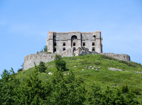 View of Fort Diamond (Forte Diamante) in the city of Genoa Mura park trail (Parco delle Mura), Genoa (Genova), Italy.