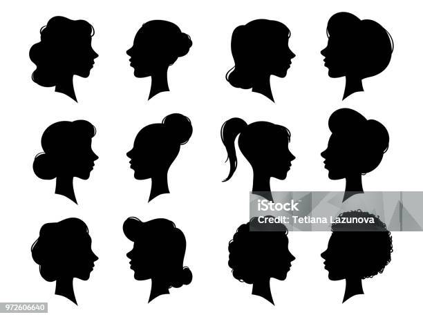 Adult And Young Womans Vintage Side Faces Silhouette Woman Face Profile Or Female Head Silhouettes Women Heads Profiles Vector Set Stock Illustration - Download Image Now