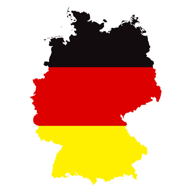 illustrazioni stock, clip art, cartoni animati e icone di tendenza di mappa germania con vettore infografico bandiera - germania