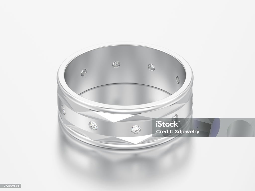 Ilustración 3D de oro blanco o plata oro moderno boda diamante anillo de compromiso - Foto de stock de Accesorio personal libre de derechos