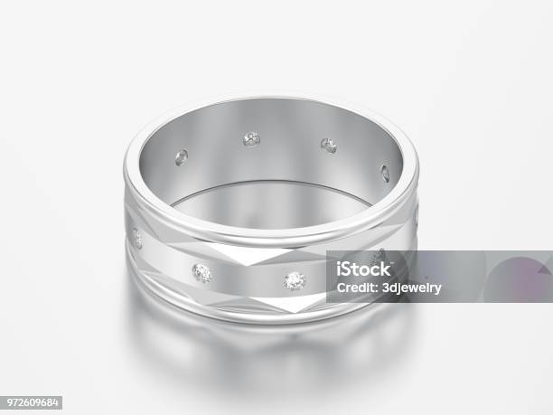 Ilustración 3d De Oro Blanco O Plata Oro Moderno Boda Diamante Anillo De Compromiso Foto de stock y más banco de imágenes de Accesorio personal