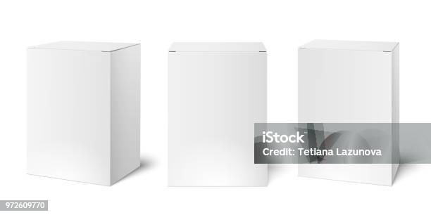 White Blank Cardboard Package Boxes Mockup Medicament 3d Realistic Box Packaging Vector Illustration Template Stock Illustration - Download Image Now