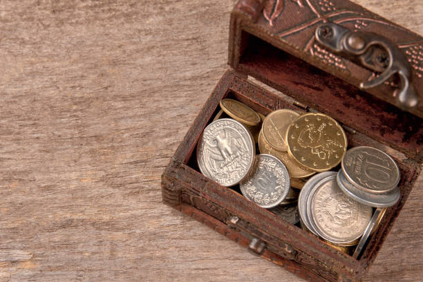 A treasure chest full of gold and silver coins