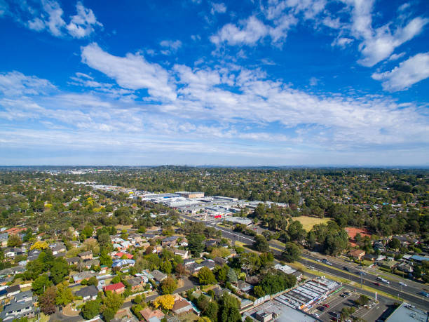 aerial view of suburban houses in melbourne, australia - australian culture scenics australia panoramic imagens e fotografias de stock