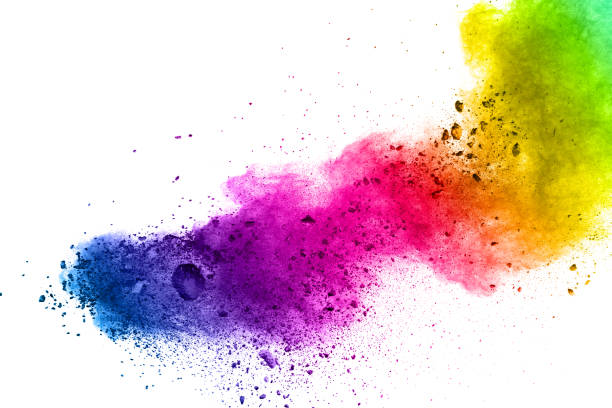 istock Multi color powder explosion isolated on white background. Colored dust splash cloud  on white background. Launched colorful particles on background. Painted Holi in festival. 972627068