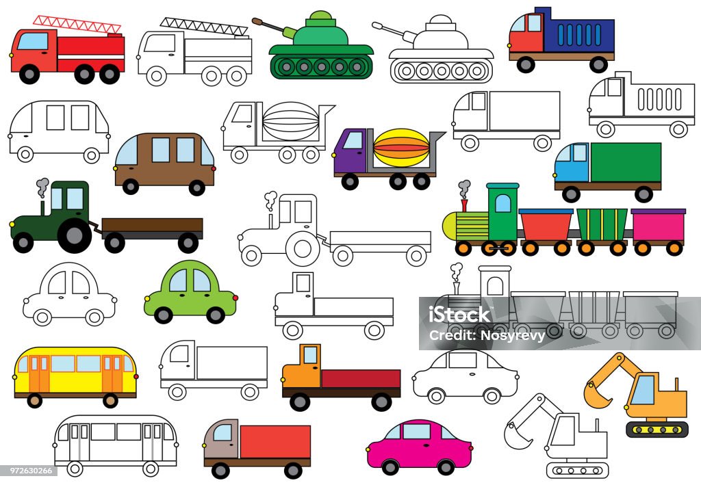 Transport. Set of cars. Coloring book. Vector illustration. Cement Mixer stock vector