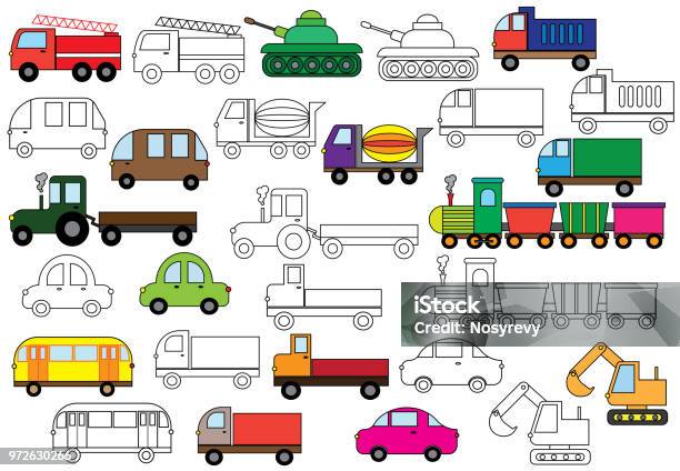 Transport Set Of Cars Coloring Book Vector Illustration Stock Illustration - Download Image Now