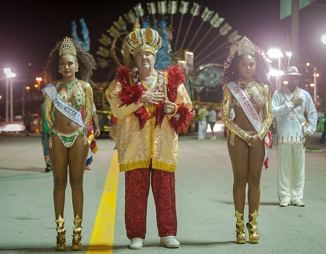 Florianópolis, Santa Catarina, Brazil - February 12, 2018: \n\nKing Momo, Queen and Princesses before the Samba Schools parade during the Florianópolis Carnival, \nconsidered one of the biggest popular parties in the world, in Sambodrome Nego Quirido, Florianópolis.