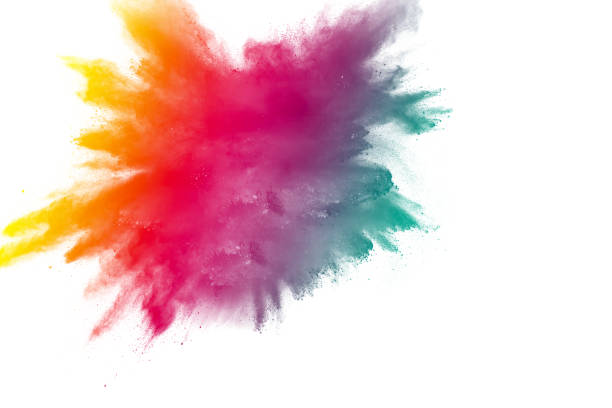 istock Multi color powder explosion isolated on white background. Colored dust splash cloud  on white background. Launched colorful particles on background. Painted Holi in festival. 972646592