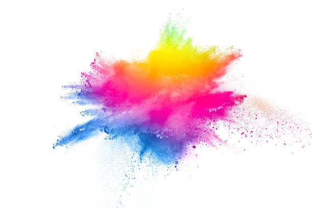 istock Multi color powder explosion isolated on white background. Colored dust splash cloud  on white background. Launched colorful particles on background. Painted Holi in festival. 972647388