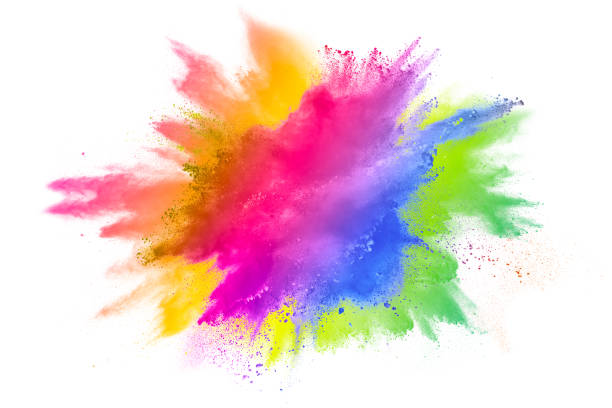 istock Multi color powder explosion isolated on white background. Colored dust splash cloud  on white background. Launched colorful particles on background. Painted Holi in festival. 972647414