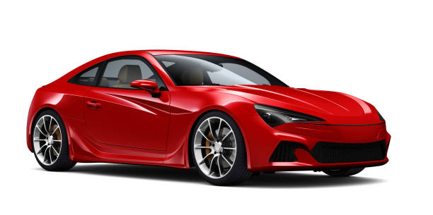 istock 3D illustration of Generic Red  Coupe Car on white 972650020