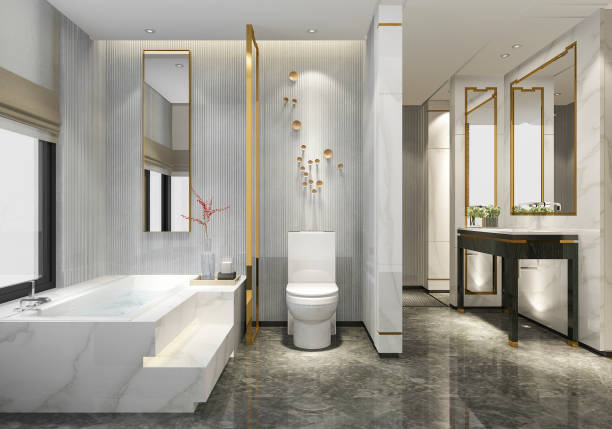 istock 3d rendering luxury modern design bathroom and toilet 972664254
