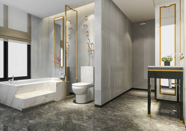 istock 3d rendering luxury modern design bathroom and toilet 972664256