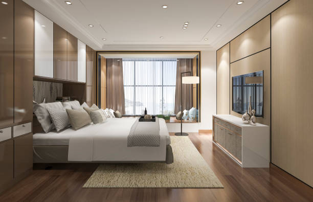istock 3d rendering luxury modern bedroom suite in hotel 972664268