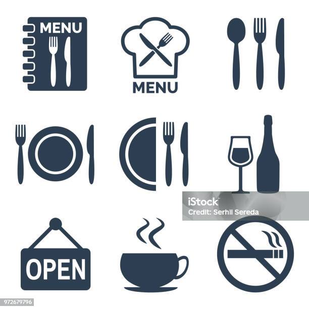 白い背景の上レストランのアイコンを設定します - アイコンのベクターアート素材や画像を多数ご用意 - アイコン, メニュー, 食べ物