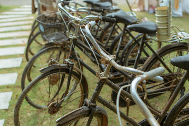 istock Old bicycles parking a lot. 972683540