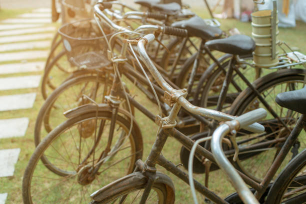 istock Old bicycles parking a lot. 972683724