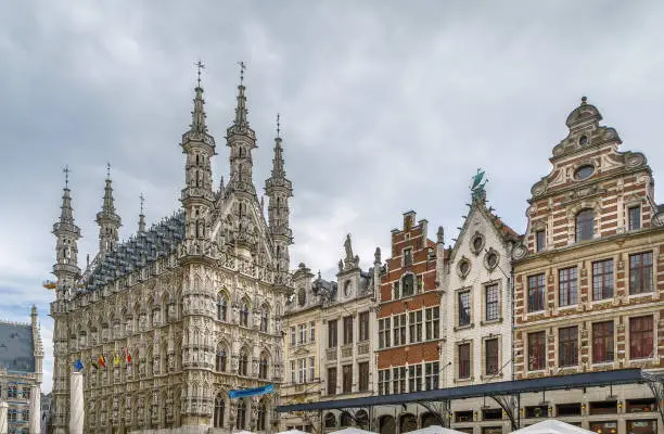 Grote Markt (Main Market) square with town hall, Leuven, Belgium