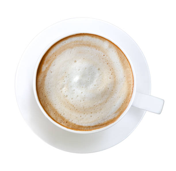 istock Top view of hot coffee latte cappuccino spiral foam isolated on white background, clipping path included 972700234