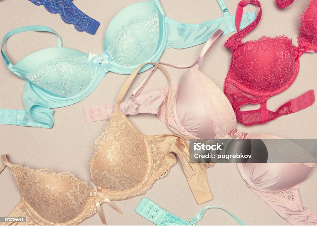 Multicolored Glamorous Bras Flat Lay Pattern Stock Photo - Download Image  Now - Above, Beauty, Belongings - iStock