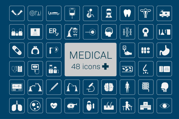 ilustrações de stock, clip art, desenhos animados e ícones de 48 medical icons - robotic surgery