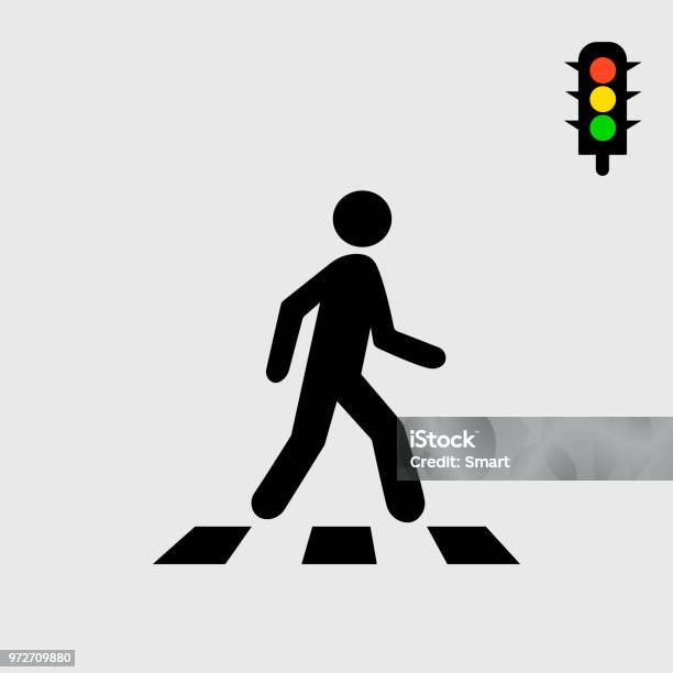 Crosswalk And Pedestrian Stock Illustration - Download Image Now - Walking, Icon Symbol, Pedestrian