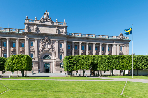 Stockholm, Sweden - June 04, 2015: View of the facade of the Parliament House in Stockholm, Sweden