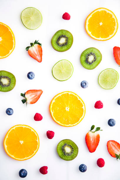istock Directly Above Shot Of Various Fruits Served On White Background 972717270
