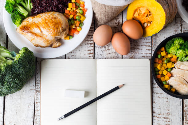 istock Dieting plan Healthy food and clean eating ingredients concept top view 972718314