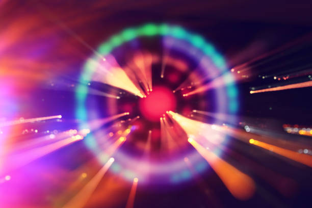 abstract science fiction futuristic background . lens flare. concept image of space or time travel over bright lights - disco ball fotos imagens e fotografias de stock