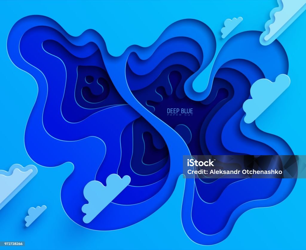 Deep Papper Cut Deep Blue Paper Cut Stock Illustration - Download Image Now - Abstract ...
