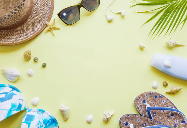 istock Traveler accessories on yellow background with copy-space 972734474