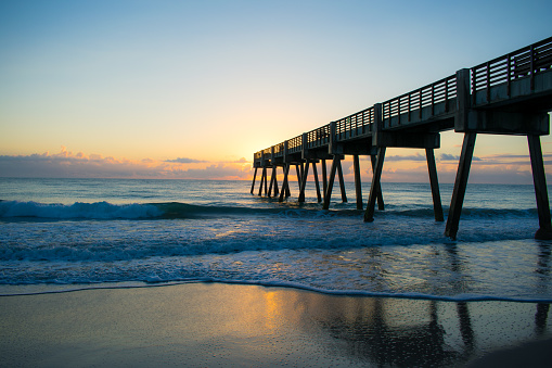 Photo taken at sunrise at pier in Vero Beach, Florida.