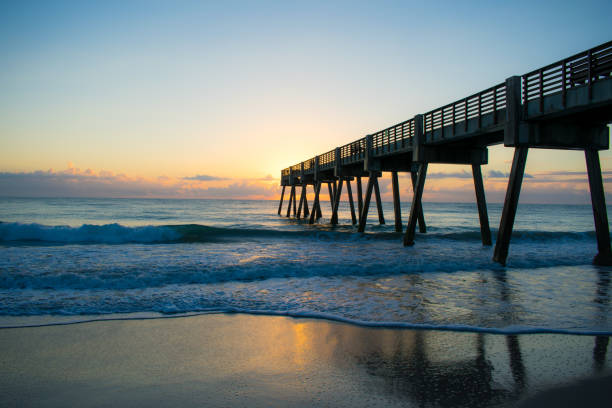 Sunrise at Vero Beach Pier stock photo