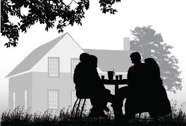 Family Backyard Summer Family reunion in the countryside time silhouettes stock illustrations