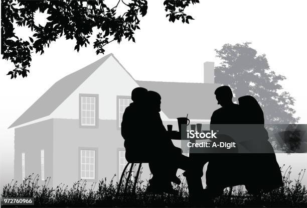 Family Backyard Summer Stock Illustration - Download Image Now - Family, In Silhouette, House
