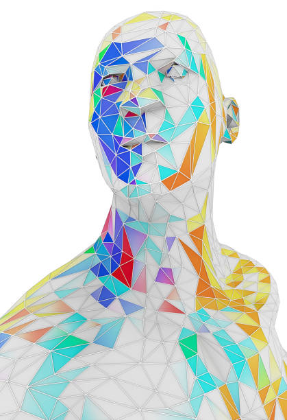 3d illustration by one person consisting of different colored areas in low poly style
